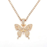 Sparkly Butterfly Rhinestone Pendant Necklaces for Women and Girls-Gold