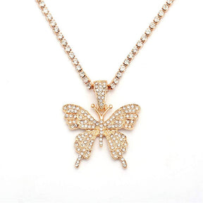 Sparkly Butterfly Rhinestone Pendant Necklaces for Women and Girls-Gold