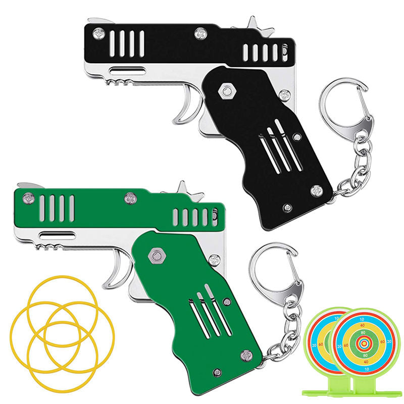 2Pcs Mini Toy Gun Foldable Rubber Band Launcher for Boy Girl-Green/Black