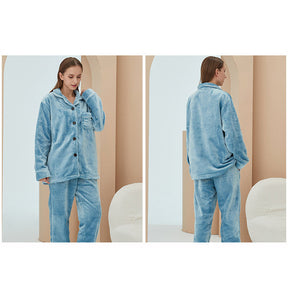 Thicken Warm Flannel Pajamas Set Homewear-Haze Blue