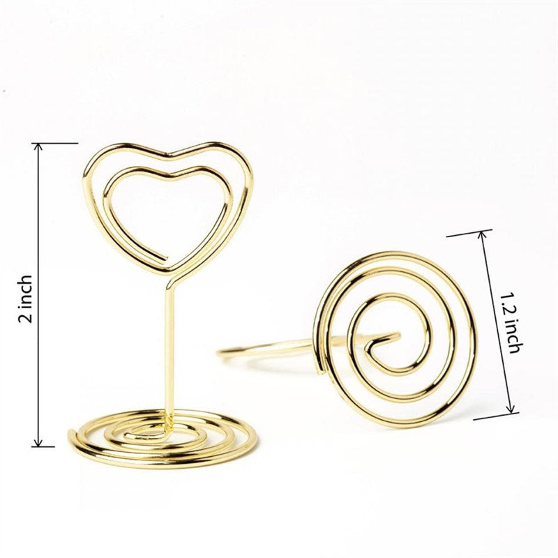 20 Pieces Mini Place Card Holders Table Number Stand Table Card Holder Wire Table Picture Photo Holder-Gold-heart Shaped