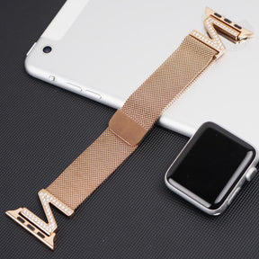 Z Diamond Metal Mesh Watch Watch Band With Steel Magnetic Absorption Loop For Apple Watch SE/6/5/4/3/2/1(Rose Gold)