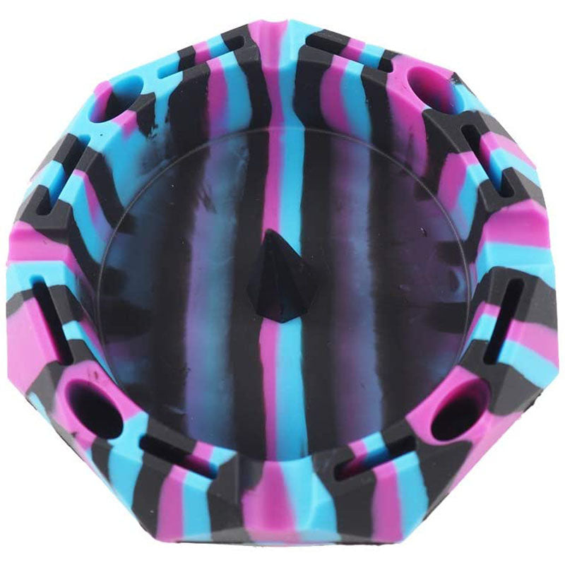 Geometric Silicone Ashtray Eco-Friendly Portable Unbreakable Tabletop Tray for Cigarettes Cigar -Black+Purple+Biue