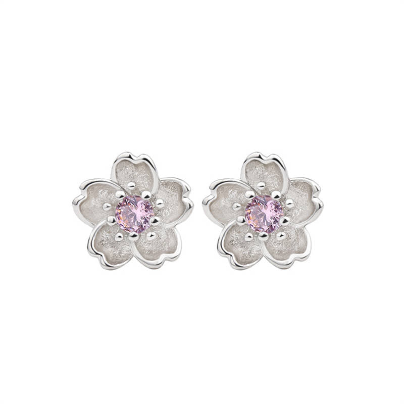 Flower Cubic-zirconia Stud Earrings for Women-Pink