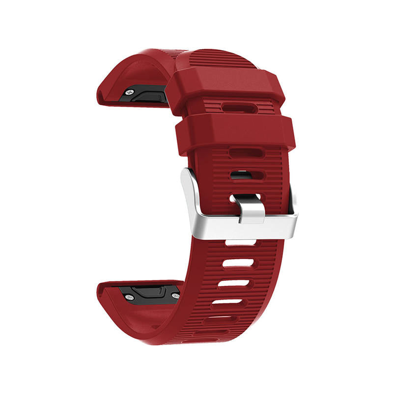 26mm Strap For Garmin Fenix 5X/5X Plus/3/3 HR/6X/6X Pro Watchband Quick Release Easy Fit Silicone Bands Silver Buckle-Red