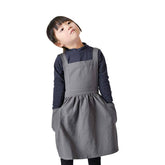 Girls Linen Cotton Apron Adjustable Bib for Cooking Painting-Grey