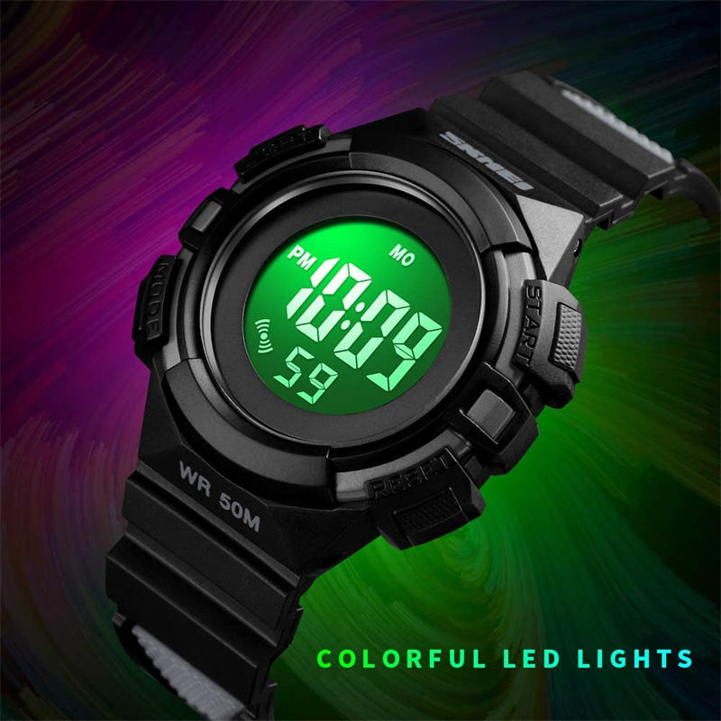 Kids Watches Sport Simple Two-Color Strap LED Electronic Watches-Black