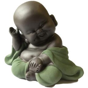 Purple Clay Buddha Statue Monk Figurine Home Decor Creative Crafts Dolls Ornaments -Green