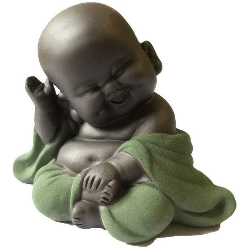 Purple Clay Buddha Statue Monk Figurine Home Decor Creative Crafts Dolls Ornaments -Green