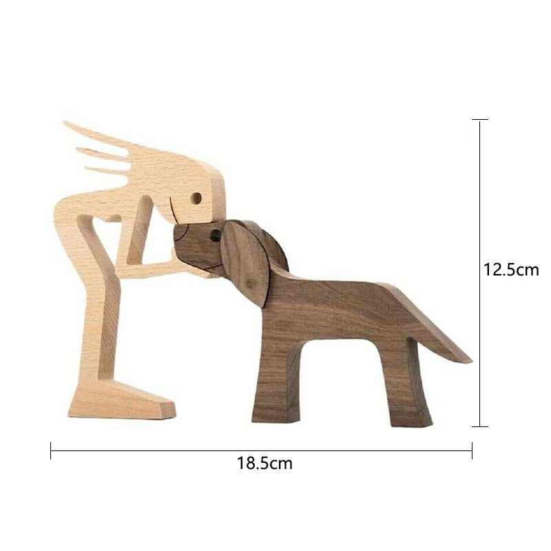 Woman and Dog Wooden Statue Bedroom Home Decoration-2