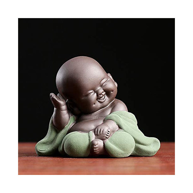 Purple Clay Buddha Statue Monk Figurine Home Decor Creative Crafts Dolls Ornaments -Green
