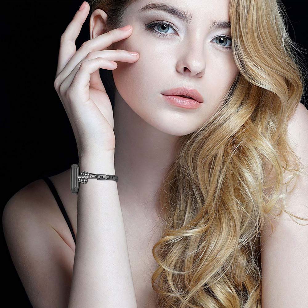 JCZ Watch Band Diamond Rhinestone Stainless Steel Wristbands for Apple IWatch Series 1/2/3/4/5/6/SE For Women-Black