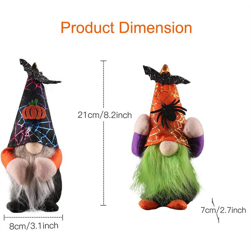 2 Pcs Halloween Gnomes Plush Dolls Spider Pumpkin Handmade Ornaments