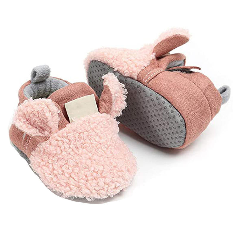 Infant Baby Boys Girls Slipper Stay On Non Slip Soft Sole 0-18 Months Cotton Plush Shoes-Pink