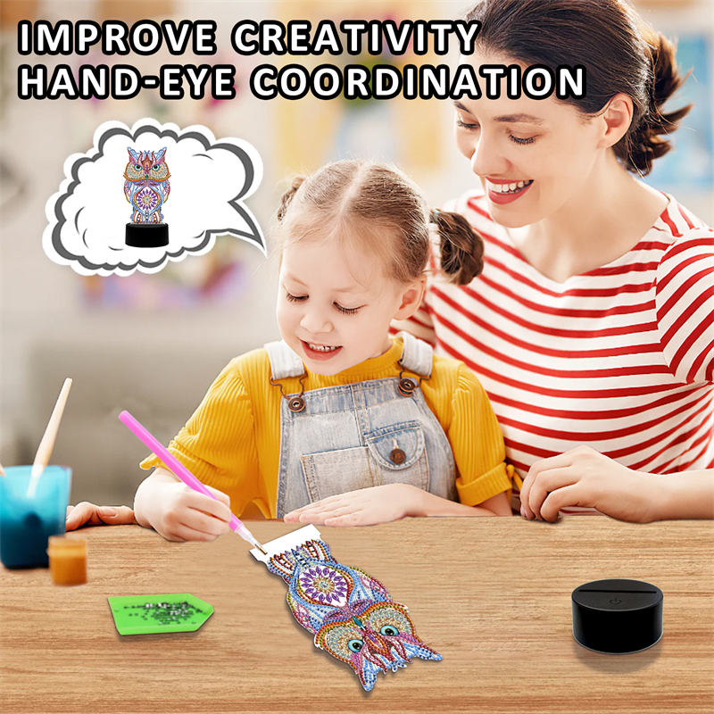 Diamond Painting Lamp,LED Number Painting Kits for Adults Home Decor Art Sets with Tools and USB Cable -Owl