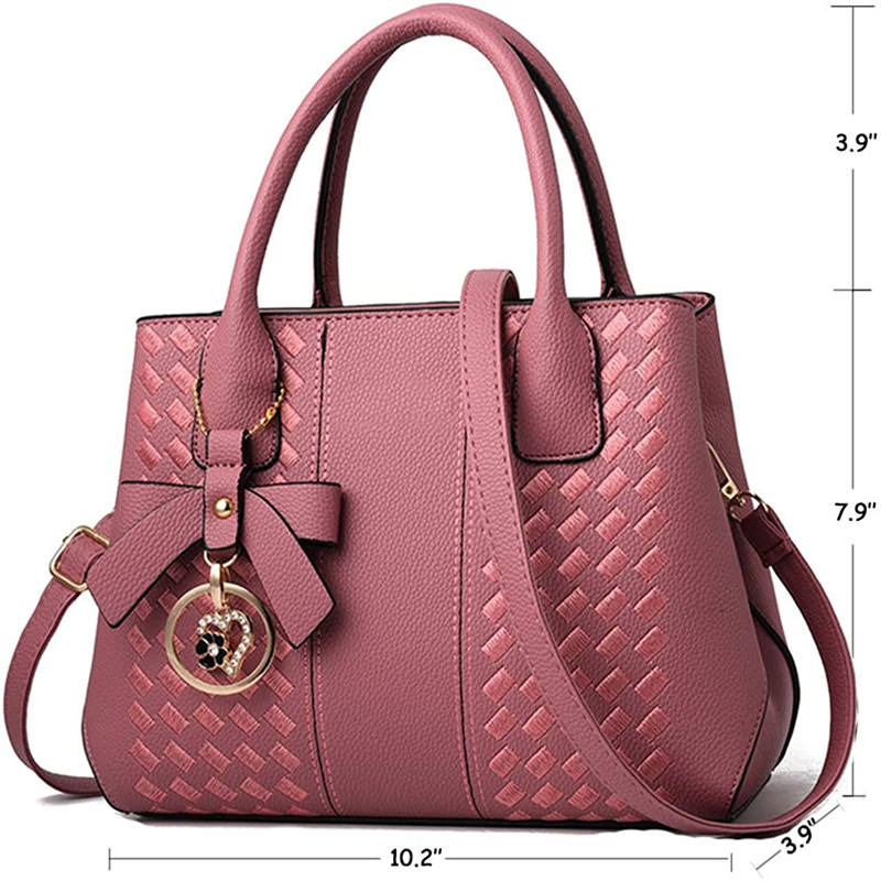 Fashion Womens PU Leather Embroidered Handbags Shoulder Tote Bags-Pink