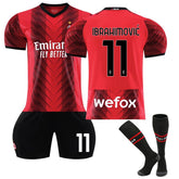 AC Milan Home Jersey IBRAHIMOVIC #11 Soccer Jersey Kids Adult 3-Pieces Jersey Kits