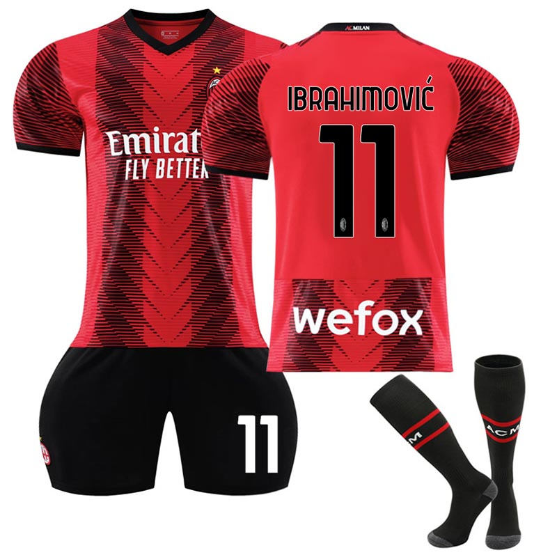 AC Milan Home Jersey IBRAHIMOVIC #11 Soccer Jersey Kids Adult 3-Pieces Jersey Kits