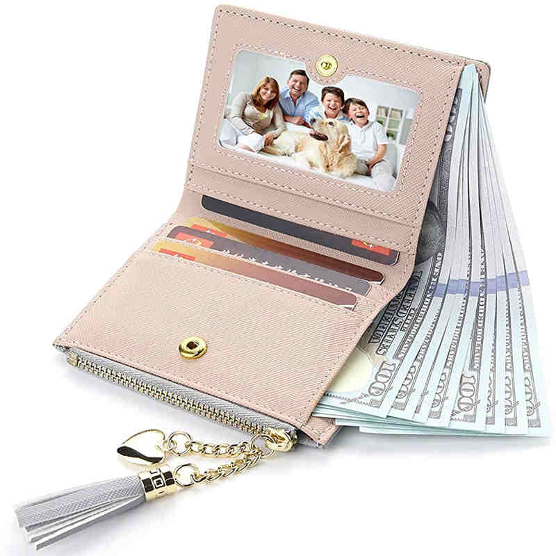 Women Small Wallet RFID Bifold Compact Wallet-Grey