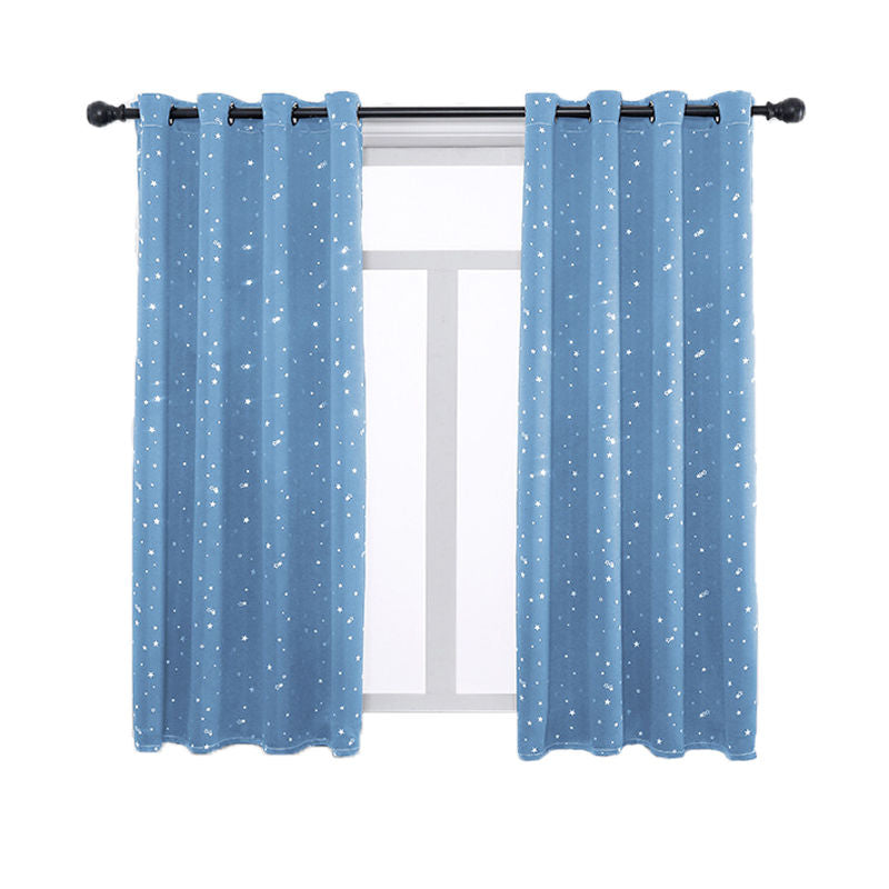 2 Panels Kids Blackout Curtains with Silver Star Print for Bedroom Living Room-Blue