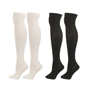 2Packs Women Extra Long High Socks Knit Warmers Thick Tall Long Boot Stockings Leg-WhiteBlack
