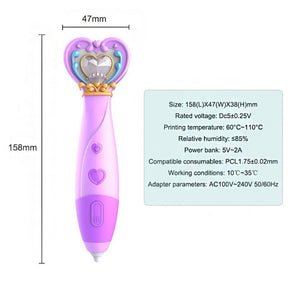 Magic Wand Shape 3D Printing Pen Kit Low Temperature Child Safe-Purple