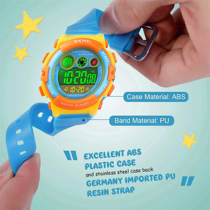 Kid Waterproof Electronic Multi Function Outdoor LED Watches-YellowBlue