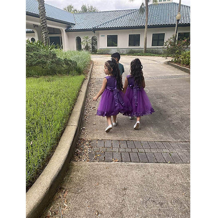 Girls Tulle Lace Flower Princess Wedding Dress For Toddler And Baby Girl-Dark Purple