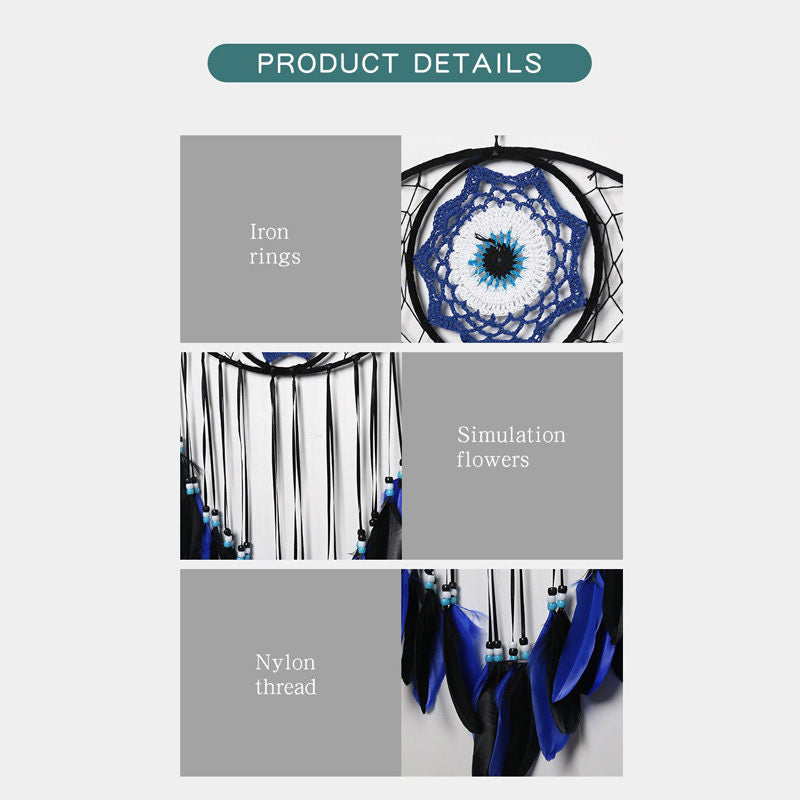 Evil Eye Dream Catcher Feather Wall Pendant Home Decoration-Blue Black