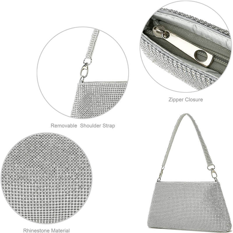 Rhinestone Clutch Purses for Women Bling Evening Bag-Silver