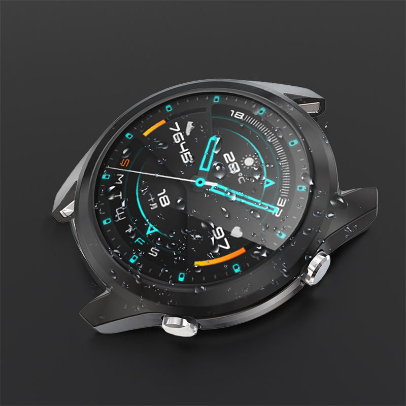 TPU Screen Protector Case For Huawei Watch GT2 42mm&46mm with HD Tempered Glass-Black