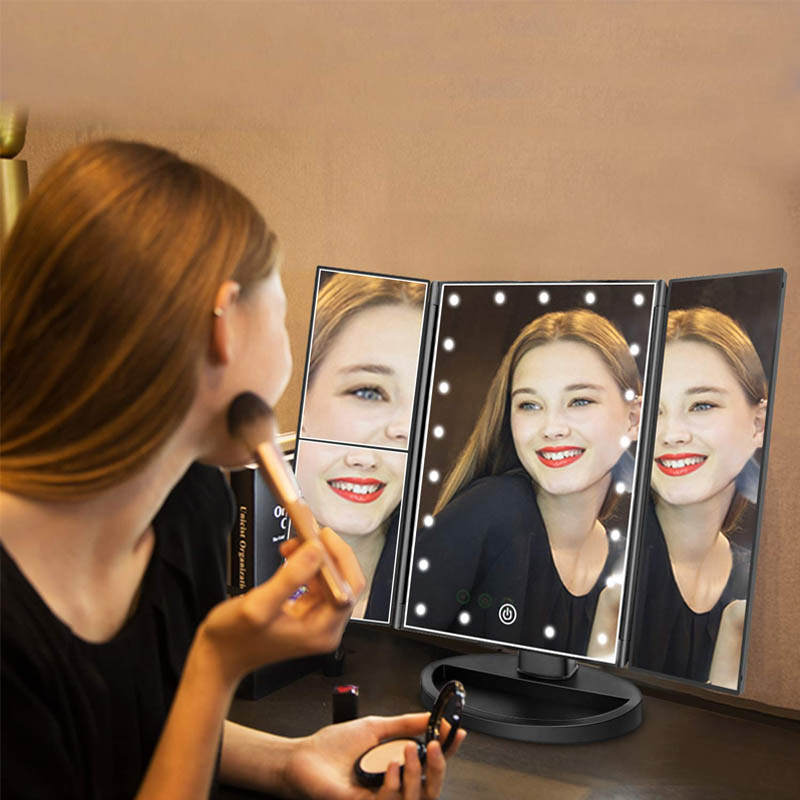 Tri-Fold Lighted Vanity Mirror with 22 LED Lights 3X/2X/1X Magnification Make Up Mirror-White