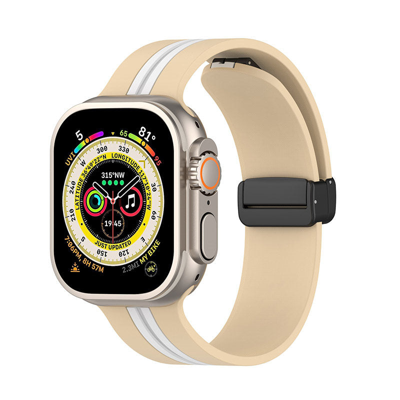 Silicone Bicolor Band with Magnetic Folding Buckle for Apple Watch-10