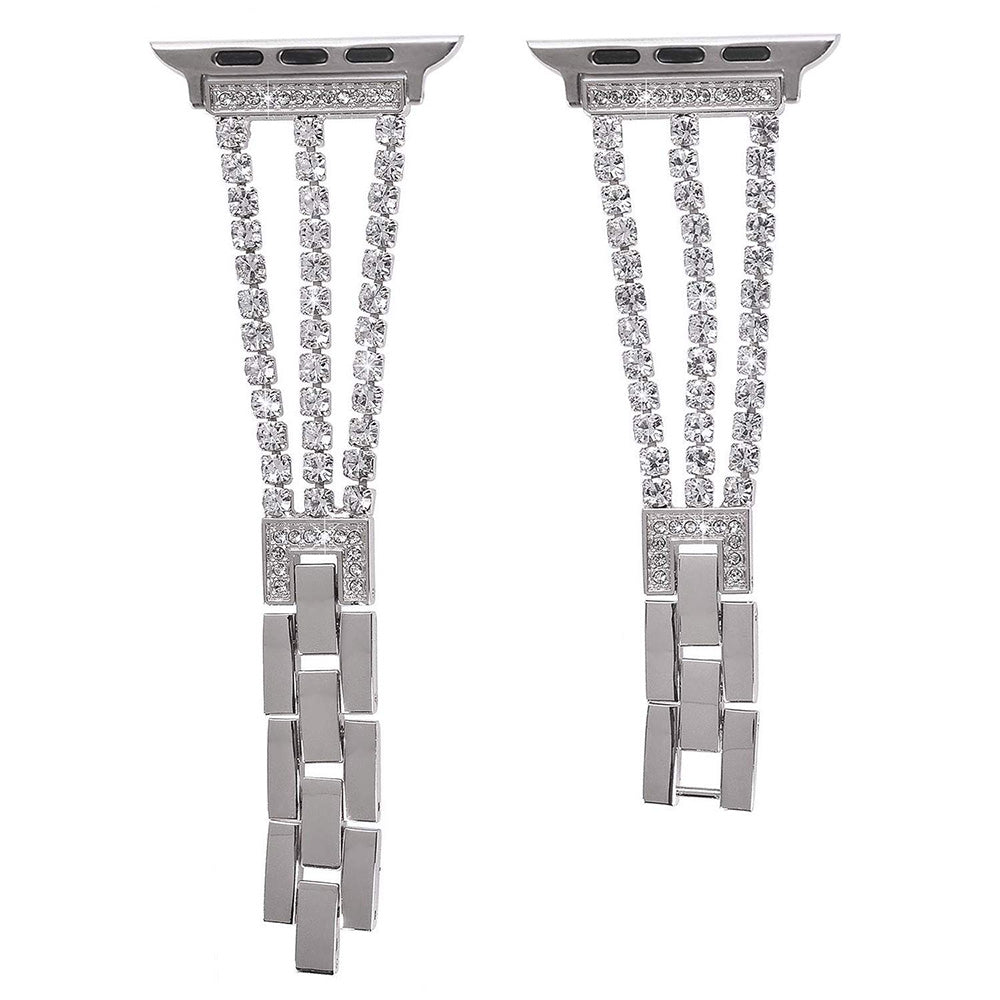 Three Rows Diamond Metal Watch Band For Apple Watch SE/6/5/4/3/2/1(Silver)