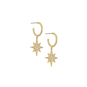 Pair of Cute Star Dangle Hoop Earrings for Women-Gold