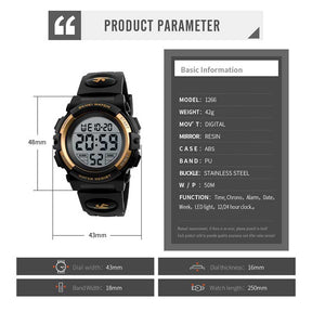 Kids Fashion Digital Watch Boys Sports Waterproof Led Watches-Gold