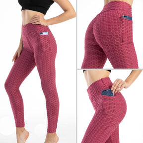 Womens Leggings Ruched Butt Lifting Stretchy Tights with Pockets-Bean Paste