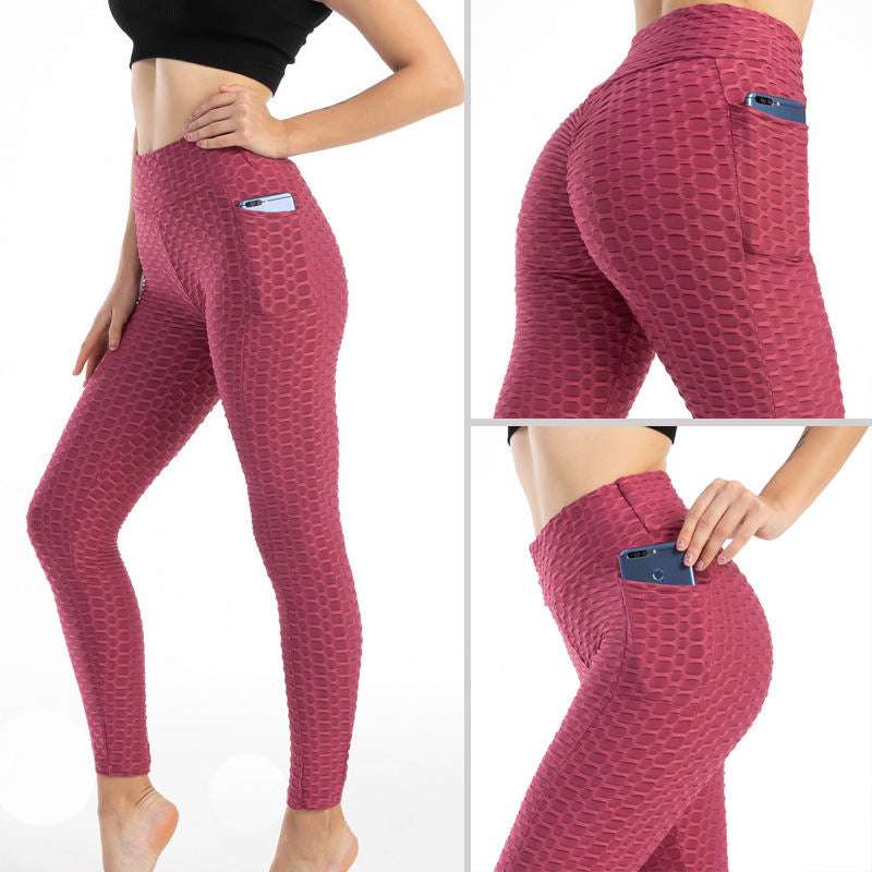 Womens Leggings Ruched Butt Lifting Stretchy Tights with Pockets-Bean Paste