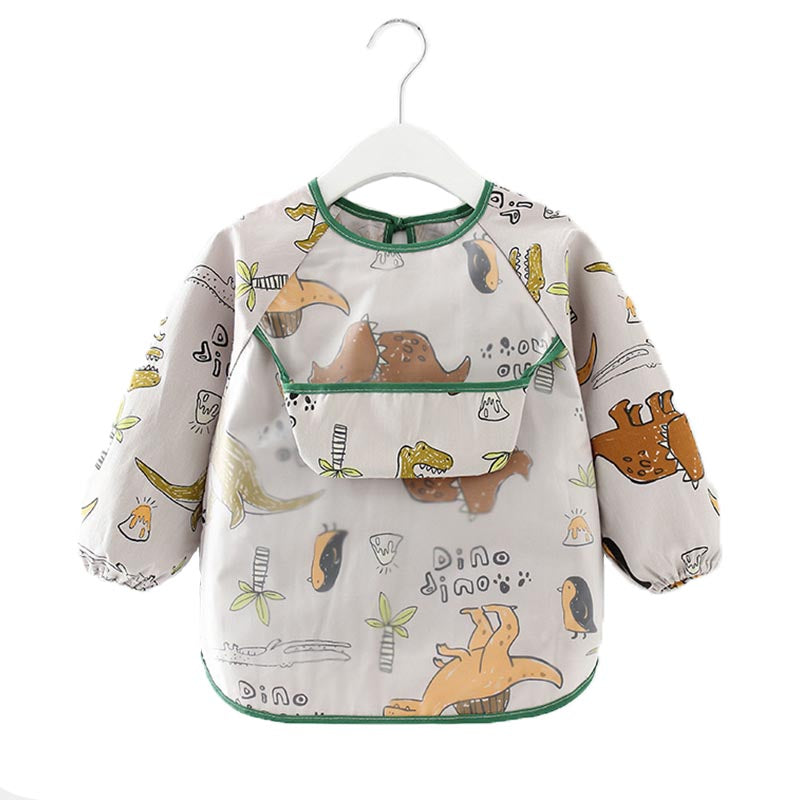 Kids Waterproof Art Smock Cartoon Long Sleeve Aprons with Bib-Tyrannosaurus Rex