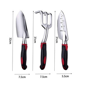 3Pcs Heavy Duty Gardening Tools Cast Aluminum with Soft Rubberized Non-Slip Handle Garden Tools Set -Red