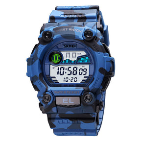 Kids LED Sports Camouflage Watch Waterproof Digital Electronic Military Wrist Watches-Blue