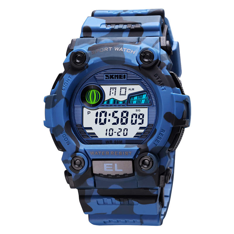 Kids LED Sports Camouflage Watch Waterproof Digital Electronic Military Wrist Watches-BlueL