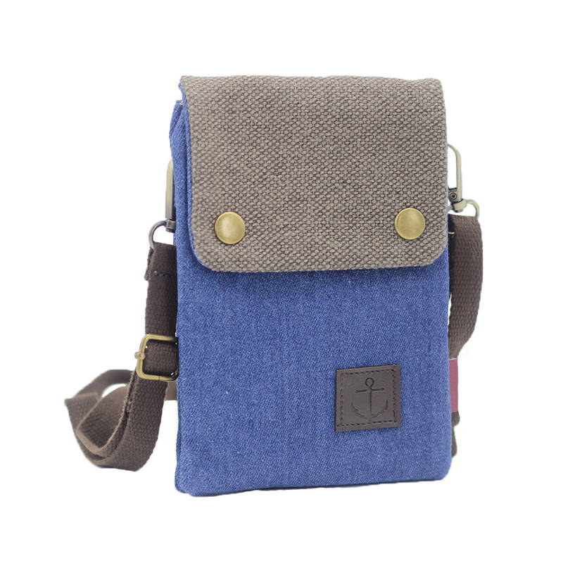 Small Crossbody Cellphone Bag with Shoulder Strap Denim Canvas Wallets-DarkBlue