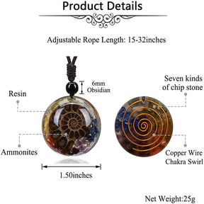 Round Chakra Fossil Resin Pendant Necklace for Women Men