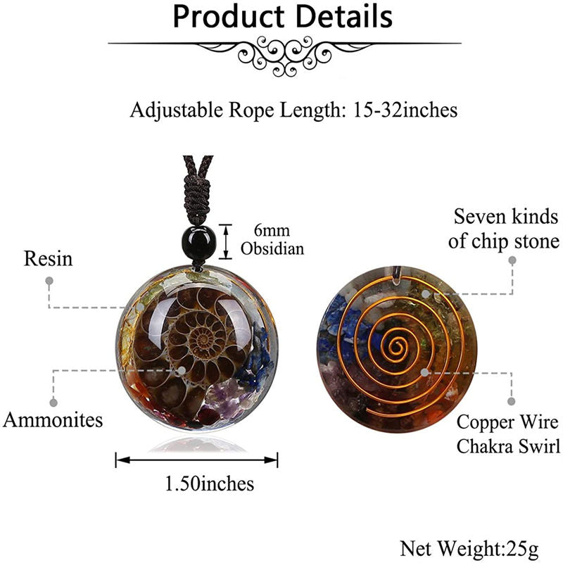 Round Chakra Fossil Resin Pendant Necklace for Women Men