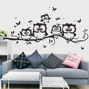 Owls On The Tree Branches Wall Decal Removable Cartoon Art Wall Stickers for Children Rooms