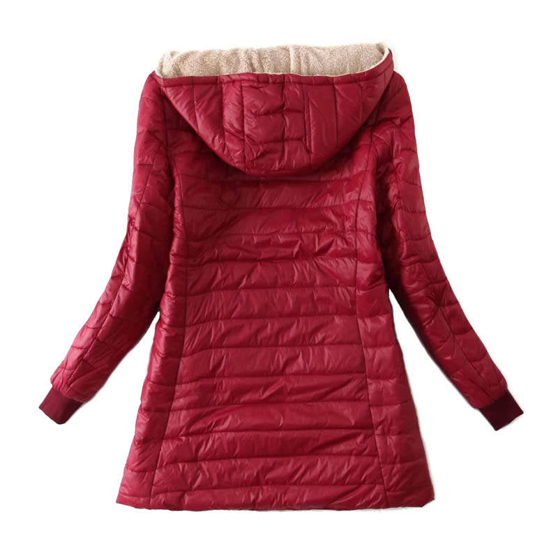 Lookbook Womens Hooded Sherpa Fleece Jacket Winter Warm Coat-WineRed