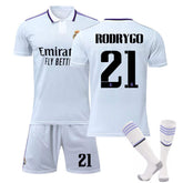 Real Madrid Home Jersey 2022-23 RODRYGO #21 Soccer Jersey Kids Adult 3-Pieces Jersey Kits