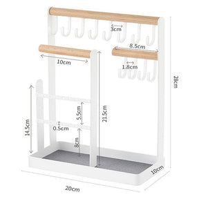 Jewelry Stand Holder Necklace Hanging Wooden Organizer Earring Tray-White