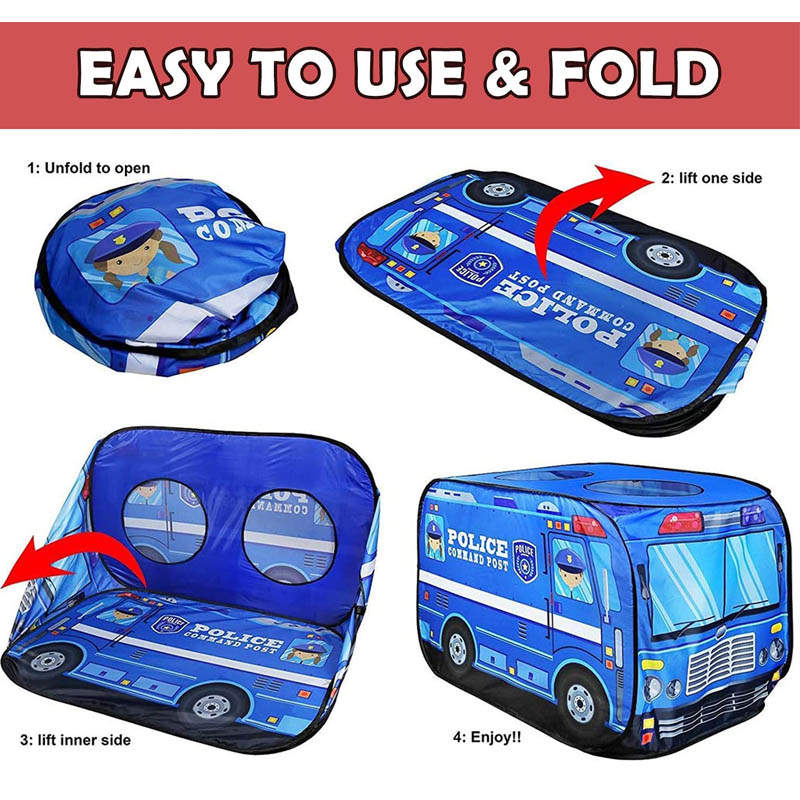 Kids Pop Up Play Tent Foldable for Indoor and Outdoor-Police Car